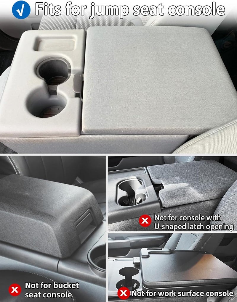 BystralX Center Console Cover Nappa Leather Armrest Cover Compatible with 2011-2014 Ford F150, 2011-2016 F250 F350 F450, Middle Console Cover Center Console Cushion(Jump Seat Only) - Image 2